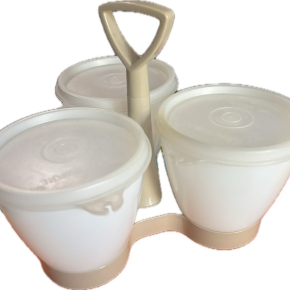 Tupperware White and Tan Container Set - Picture 1 of 5